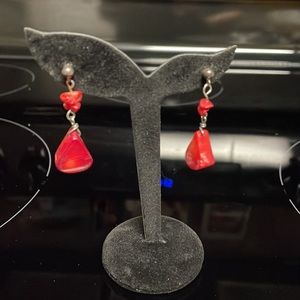 Red dangle post earrings